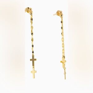 14K Beautiful Gold Cross Dangle Earrings  2.3” long 2” width